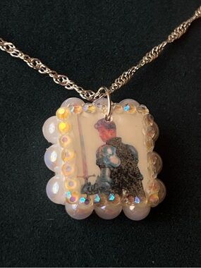 Handcrafted Pink Iridescent Knight Pendant Necklace